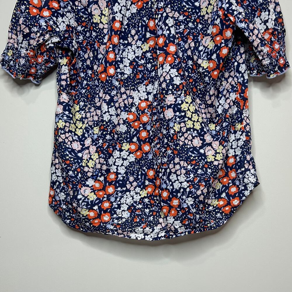Talbots Floral Print Short Sleeve Blouse Size M Ruffle Trim Smocking - Picture 9 of 9